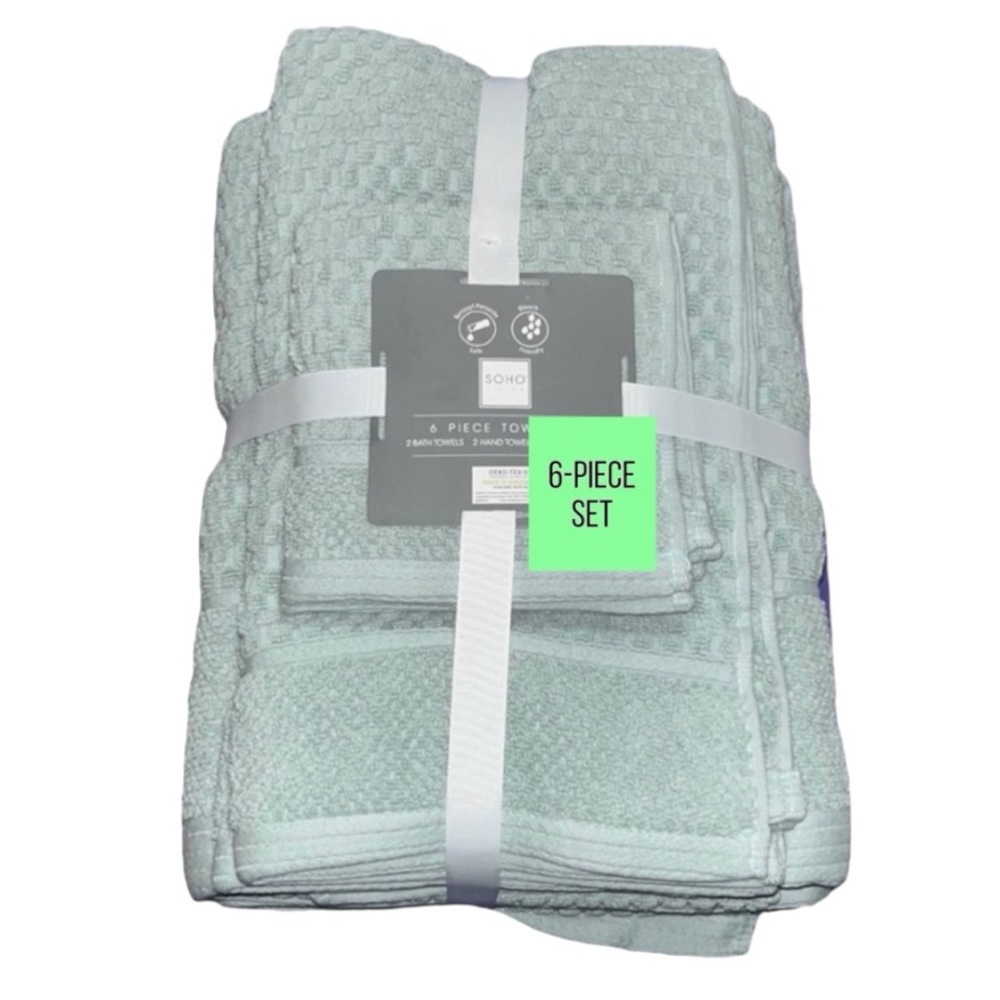 SOHO Living 100% Cotton Towel Set 6 Piece Bath Hand Washcloth